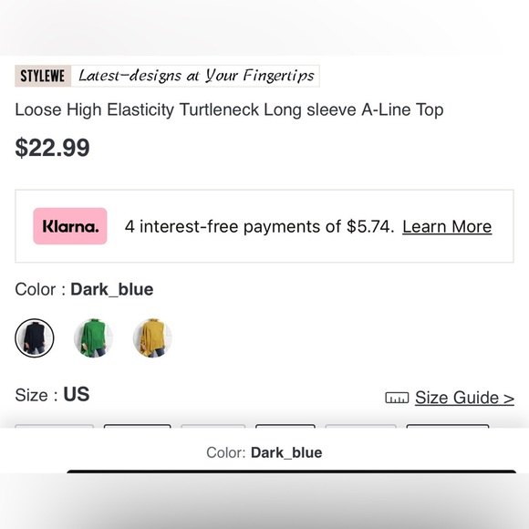 COPY - STYLEWE Long Sleeve Turtleneck A Line Sweater Top Women Size Small Dark … - Picture 6 of 7